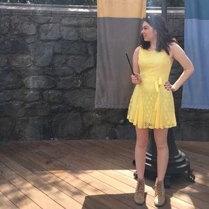 Yellow Lace Self Tie Mini Dress!